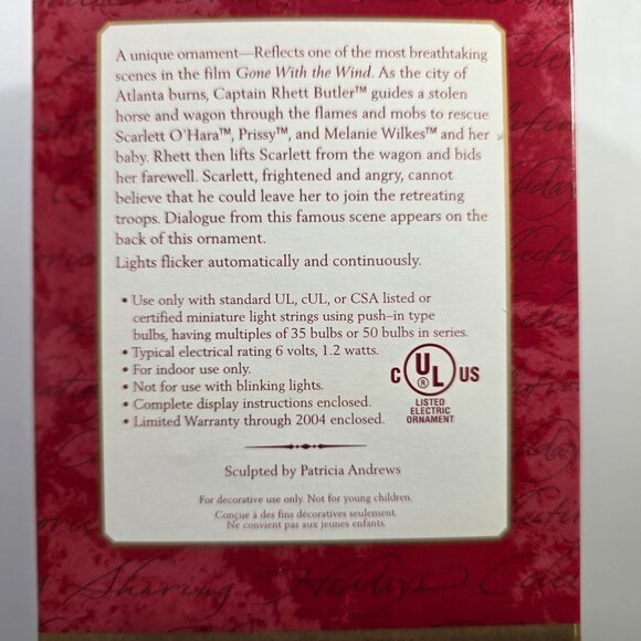 Hallmark Keepsake 2001 Gone With The Wind Ornament Scarlett  Rhett farewell - Picture 9 of 10